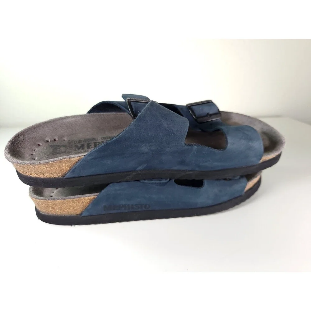 Mephisto Nerio Men's Sandal Blue Navy Nubuck Leather Slide Comfort Mule US 9